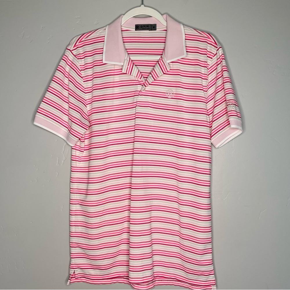 G/Fore Men’s Cinque‎ Terre Striped Polo Shirt Medium Pink Red